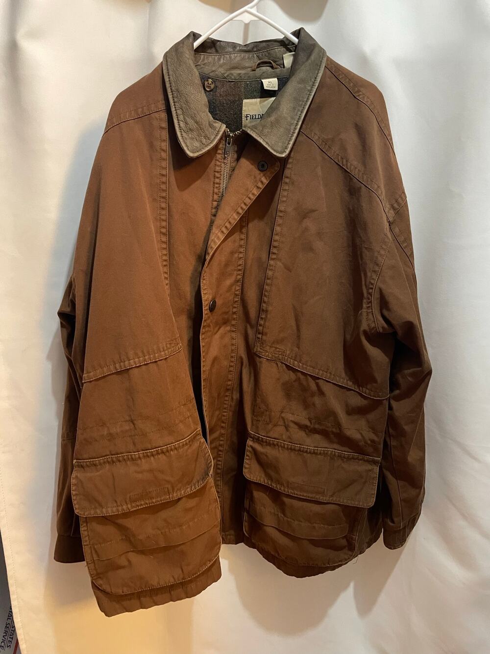 Vintage Fieldmaster Field Jacket Mens XL Brown Cotton Genuine Leather Collar